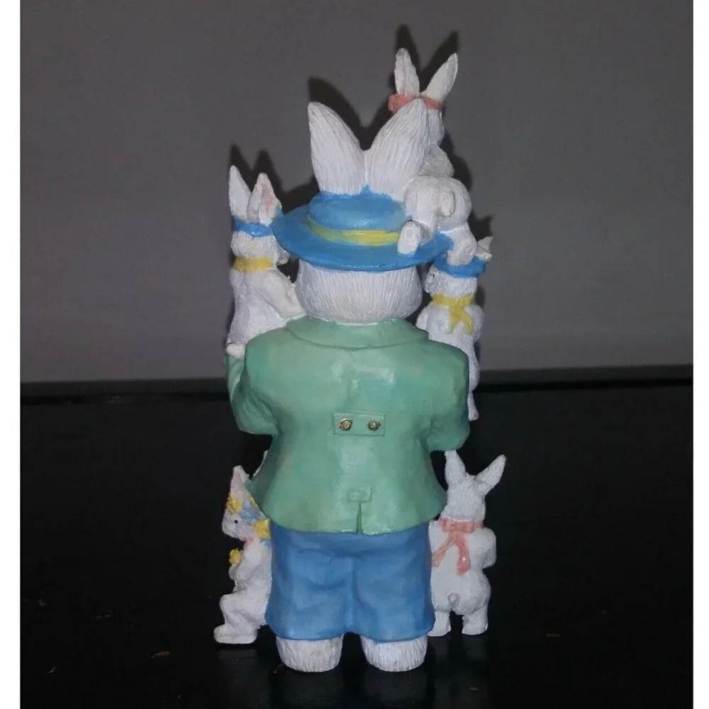 Easter Bunny Family Figurine STATUE 6 Rabbits Dad & kids Resin 7.5